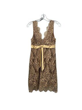 Single Dress Womens Lace Sheath Dress Sleeveless Gold/Black Size 4 Zip